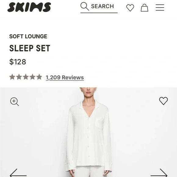 SKIMS Modal Soft Lounge White Sleep Top, Button Down - Picture 1 of 11